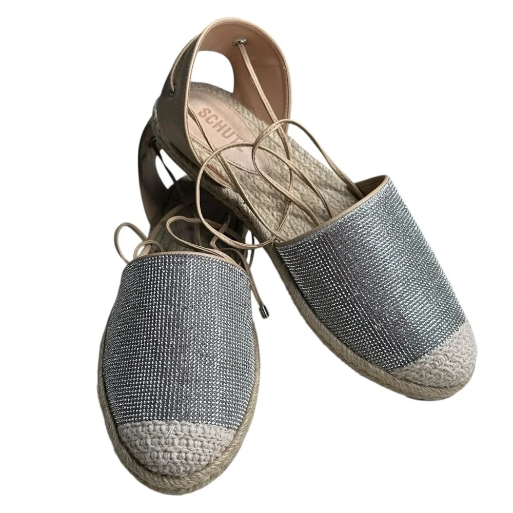 Schutz Glitter Lace-Up Espadrilles - Celinah. Size 9